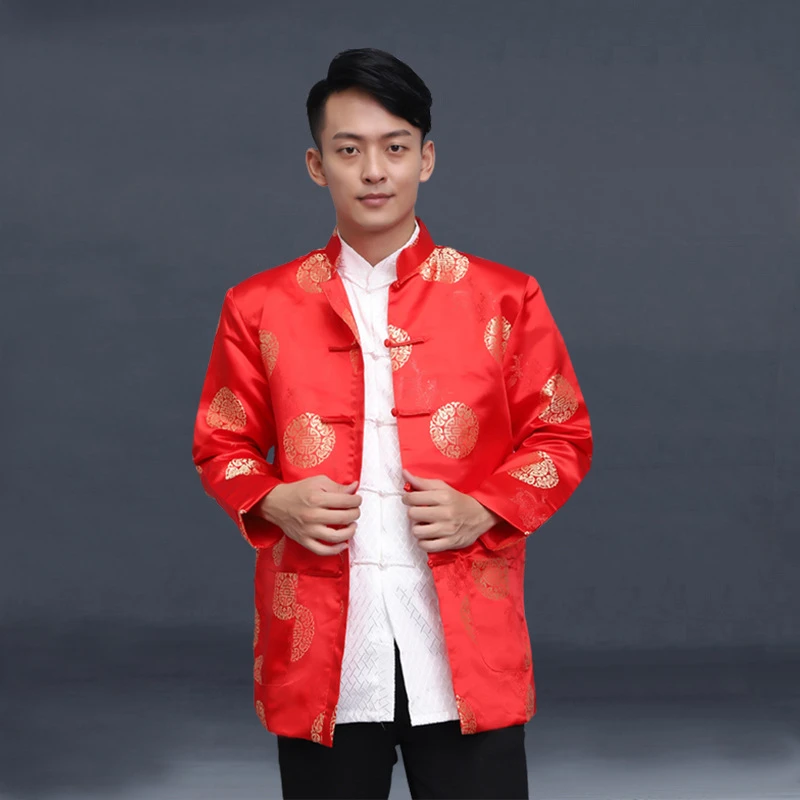 2022 Tang Suit Men\'s Shirt Chinese Traditional Retro Long-Sleeved Chinese Men\'s Kung Fu Hanfu New Year Clothes Birthday Party