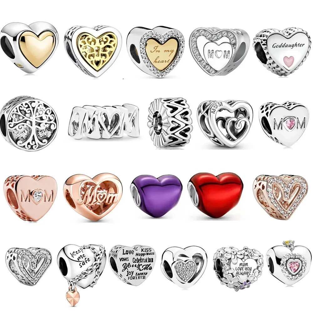 

Original 925 Sterling Silver Dad Mom Sister Best Friends Heart Beads Charms for Pandora Bracelet&Bangle DIY Jewelry Women Gift