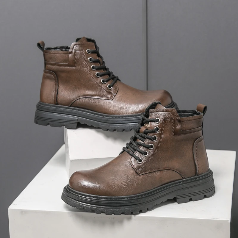 

Мужские ботинки на толстой подошве со шнуровкой, из искусственной кожи, однотонные, модные, классические, удобные, на толстой подошве, для делового повседневного стиля.