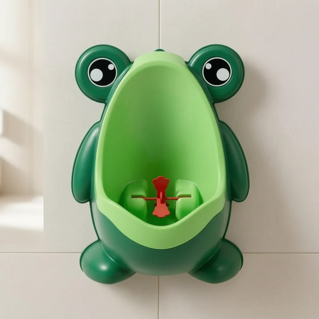 mictorio-infantil-de-parede-com-alvo-de-mira-design-de-sapinho-fofo-auxilio-vertical-para-urinar-para-treinamento-de-higiene-pessoal-de-meninos