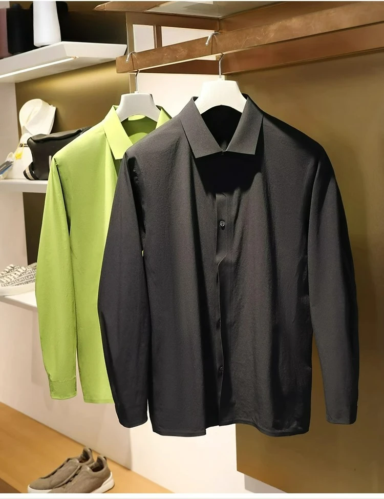 

2025 Spring and Autumn New Men's Outdoor Functional Wind City Business Leisure Press Glue Non-ironing Long Sleeve Shirt