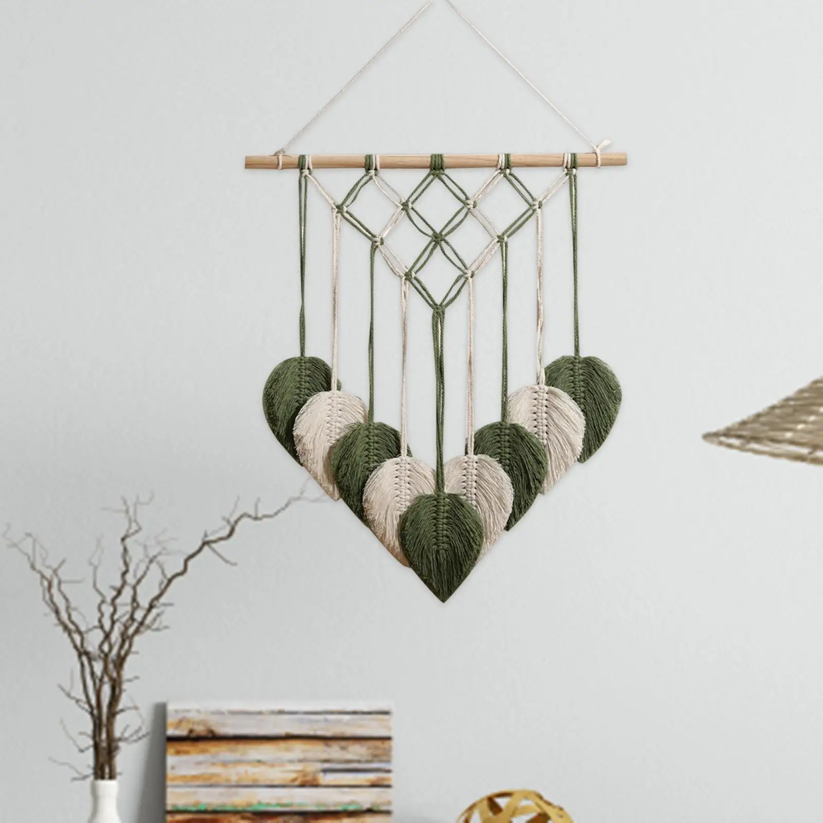 

Handwoven Tapestry Macrame Wall Hanging Boho Compact Versatile Chic Craft Ornament Leaf Tassel Decoration for Bedroom Dorm