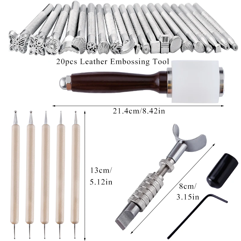 KRABALL Leather Stamping Kit Stainless Steel Leather Carving Tools Rubber Hammer Leather Working Saddle Making for Leather Craft