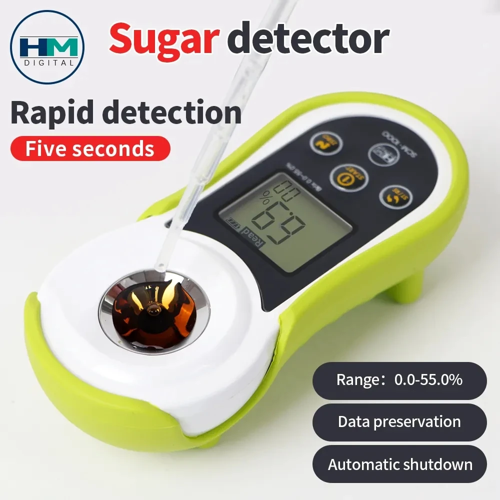 HEDAO Hm Scm-1000 Large Lcd Display Fruit Food Beverage Detection 0.0~55.0% Brxi Refractometer Sugar Detector