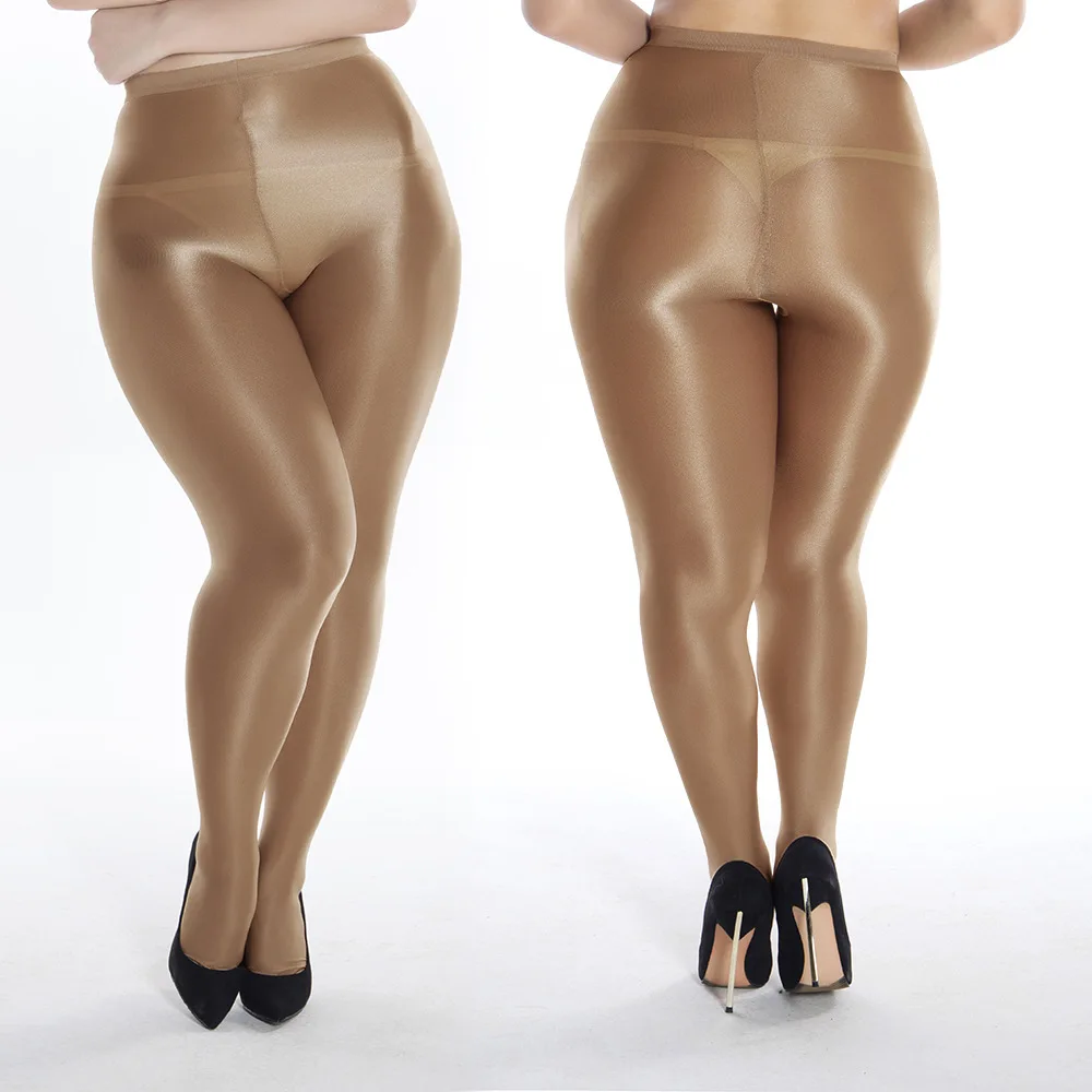 Ladies Plus Size 50- 110kg Tights 70d Nightclub Singer Performance Oil Reflective Stockings Stage  Pantyhose Brown  High Quality