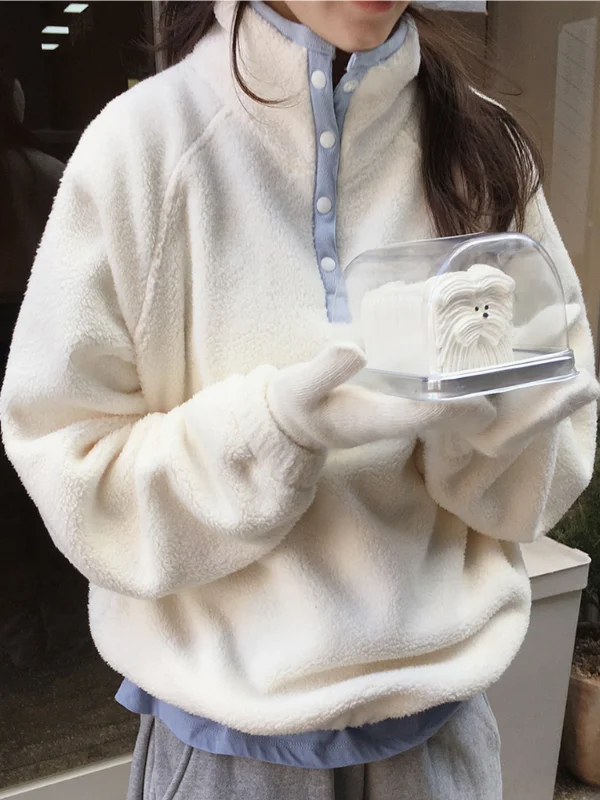 سترة شتوية دافئة Fce Jaet للسيدات بياقة عالية وزر لصق ملابس خارجية فضفاضة تناسب طويلة Sve Sweet Sle #1