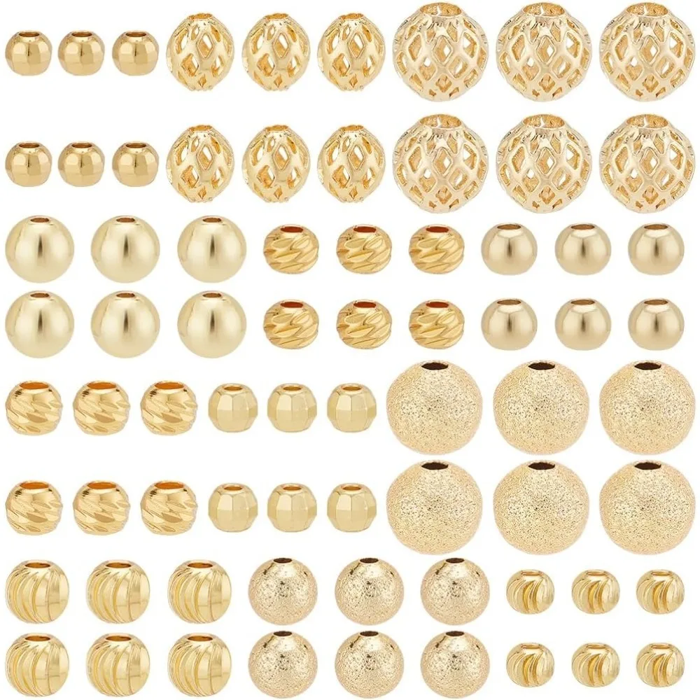 

120pcs Beads 12 Styles Metal Spacer Beads Round Spacer Beads Faceted Round Beads Hollow Round