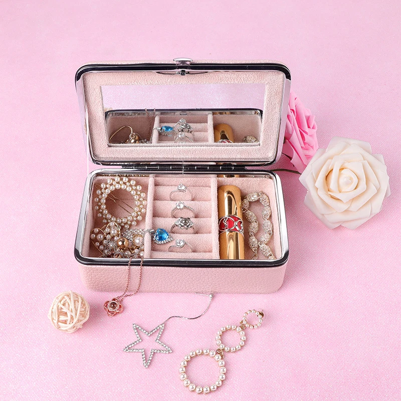 

New Portable Travel Model Simple Girl'S Earrings Rings Packaging Storage Box Luxury Leather Jewelry Packaging Box Women Gifts