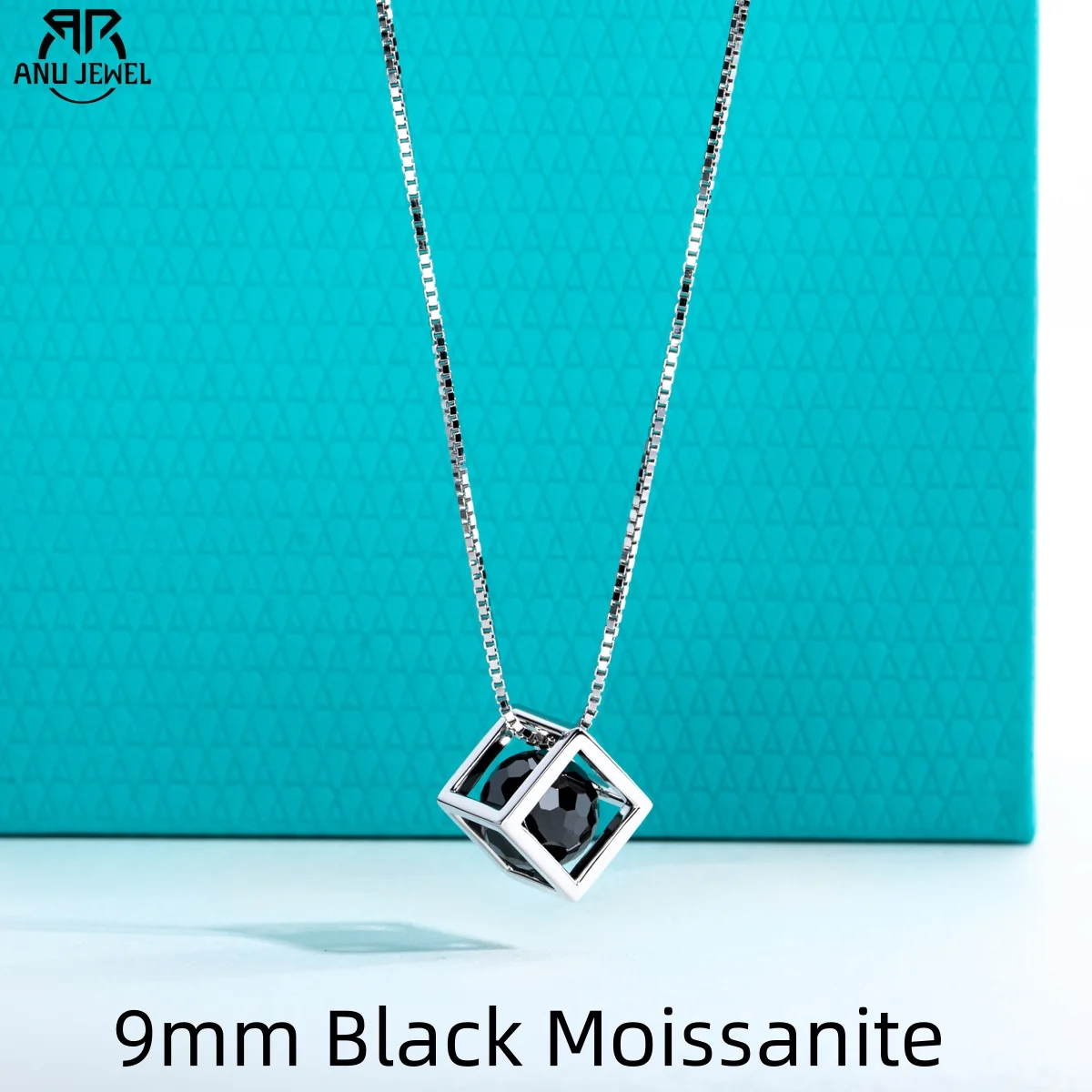AnuJewel 8mm 4ct Spherical Cut Black Moissanite Classic Pendant Necklace 925 Sterling Silver Anniversary Jewelry Gift for Women