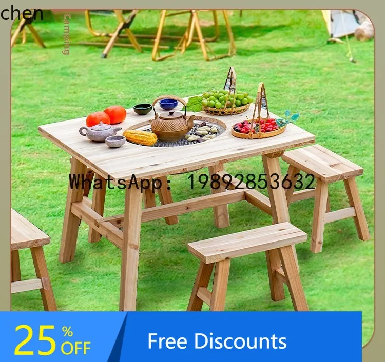 

AA coffee table barbecue table combination solid wood barbecue table