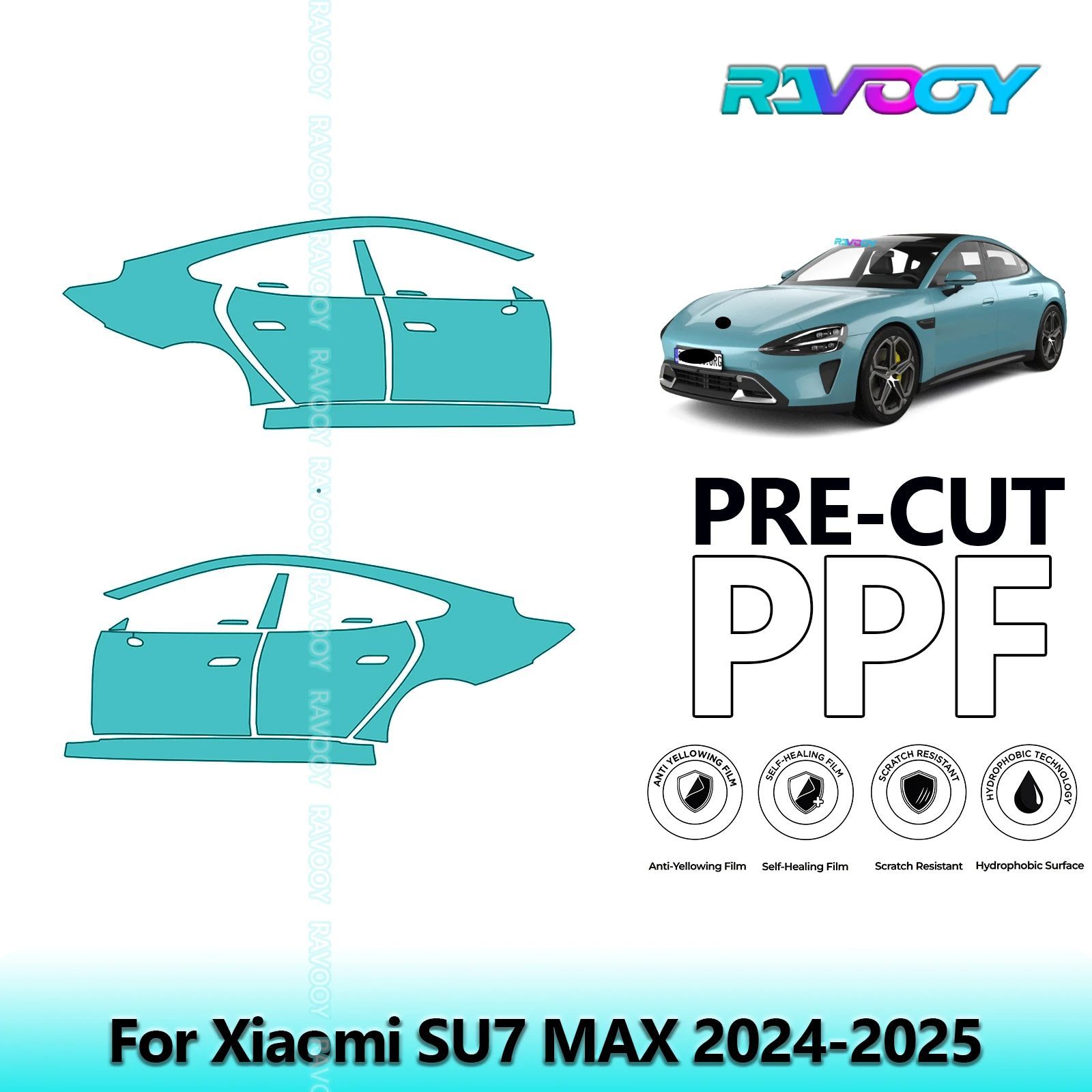 

For Xiaomi SU7 MAX 2024-2025 8.5mil Clear Matte Pre-Cut PPF Door & A/B Pillar Kit TPU Paint Protection Film Set