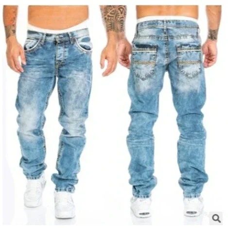 

2024 Autumn Vintage Jeans Men Casual Mid Waist Denims Pockets Pencil Pants Streetwear Hip Hop Washed Ankle Length Trousers