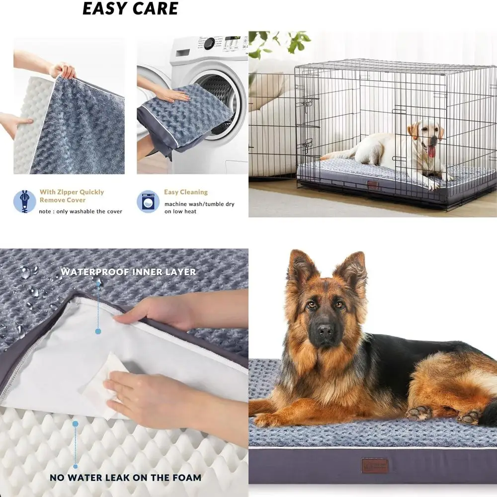 

Large Dog Orthopedic Memory Foam Bed - Waterproof, Removable Cover, Non-Slip Pet Crate Mattress