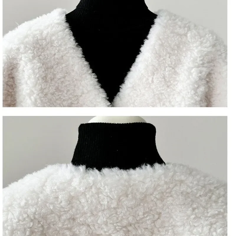 جديد الشتاء الخامس الرقبة قصيرة معطف فرو الضأن المرأة الكورية موضة الأغنام شيرلينغ معطف الصوف السيدات سترة فضفاضة غير رسمية T1659 #5