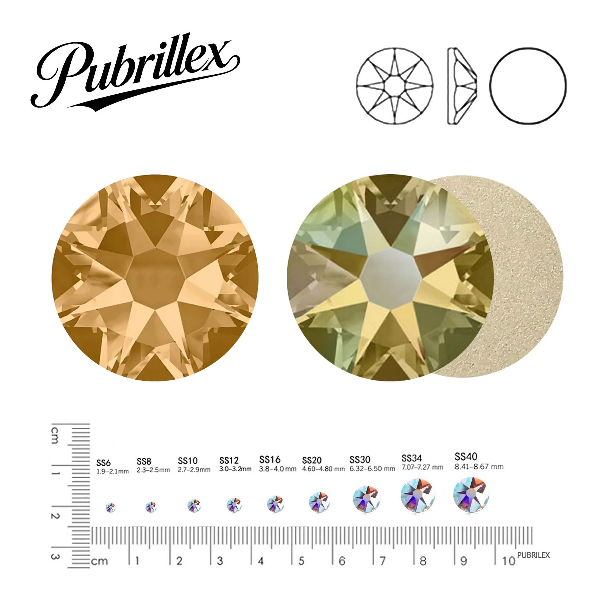 

Light Colorado Topaz and Light Colorado Topaz AB Xirius 16 Facets Glass NO Hot Fix Rhinestones Flatback Strass for Garment