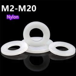 20-100pcs Nylon Washer Flat Gasket Plastic Sealing Hard Washers White M2 M2.5 M3 M4 M5 M6 M8 M10 M12 M14 M16 M18 M20