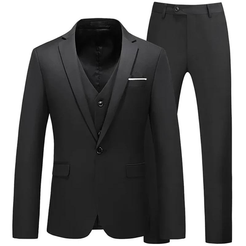 

2023 Men's Business Fashion High Quality Gentleman Black 3 Piece Suit Set / Blazers Coat Jacket Pants Classic Trousers Vest