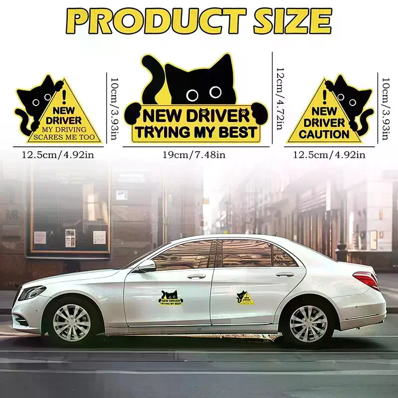 Black Cat Reflective Sticker For New Car Drivers, Please Be Patient, Car Decoration Sticker, Safe Driving. - view 5