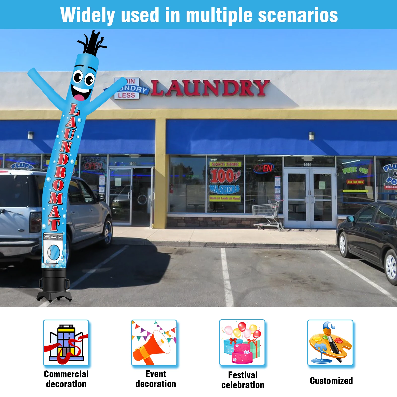 6/10/15/20FT Tall Inflatable Laundromat Dancing Guy for Outdoor Decoration Advertising(Blower Not Included)Sports