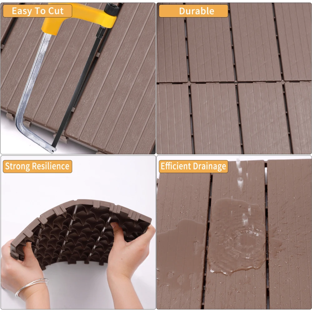 Plastic Interlocking Deck Tiles, 11.8"x11.8"(Pack of 44), Patio Flooring Outdoor Waterproof All Weather Use