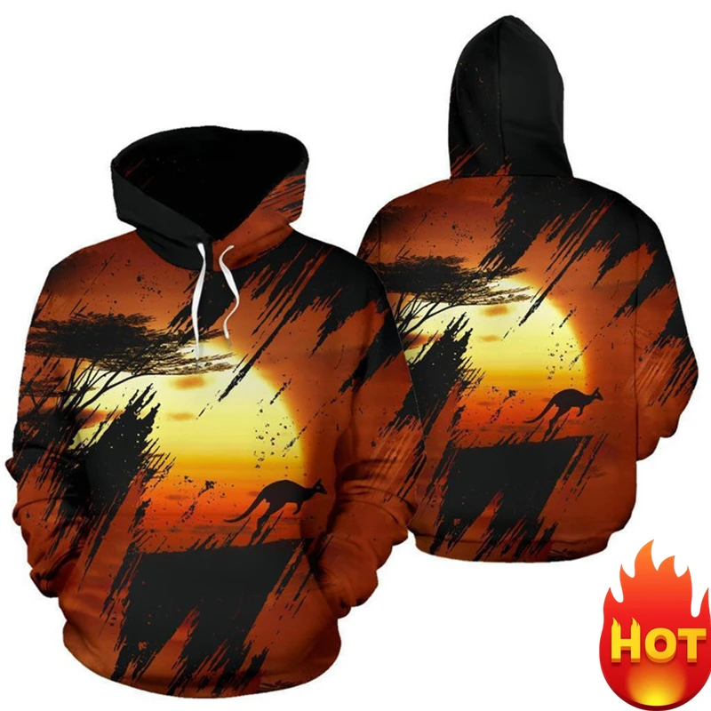 Australia Ethnic Style Men's Hoodies 3D Full Printing Kangaroo Graphic Sweatshirt Casual Harajuku Streetwear Men Designer Hoodie