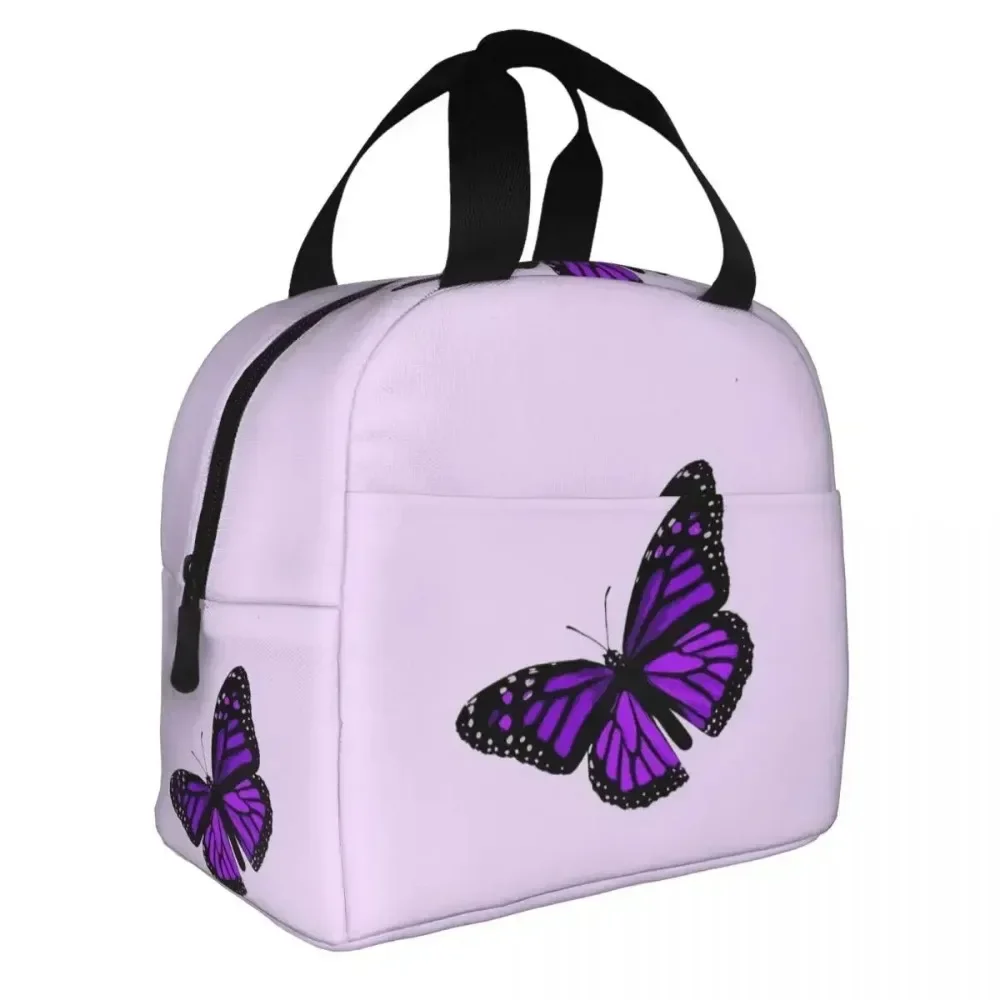 The Purple Butterfly Print Insulated Lunch Bags Resuable Picnic Bags Thermal Cooler Lunch Box Lunch Tote for Woman Work Children