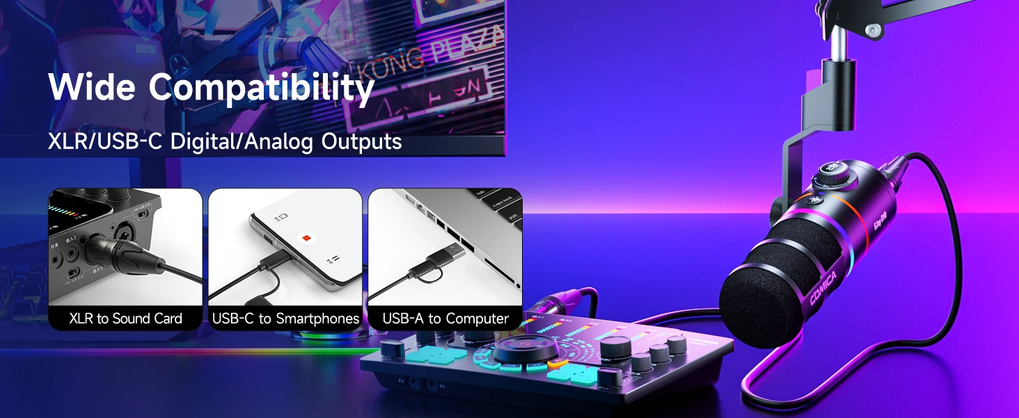 COMICA Ejoy D10/D10 Pro RGB USB/XLR Dynamisches Desktop-Gaming-Mikrofon Kabelgebunden/Kabellos für Streaming, Interviews und Podcasts – Detail 4