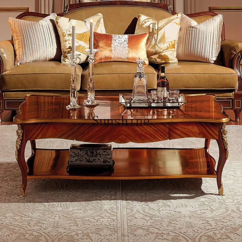Mahogany English coffee table Neoclassical solid wood carving flower coffee table  FT