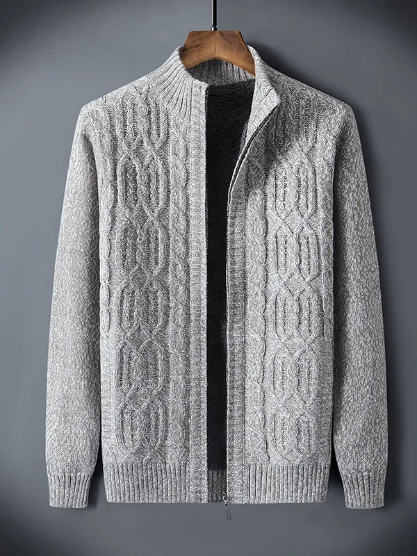 

Men's Winter Lamb Velvet Knitted Zipper Casual Fce Lined Thi Warm Stand Collar Sweater Coat Top Faion Urban Sle