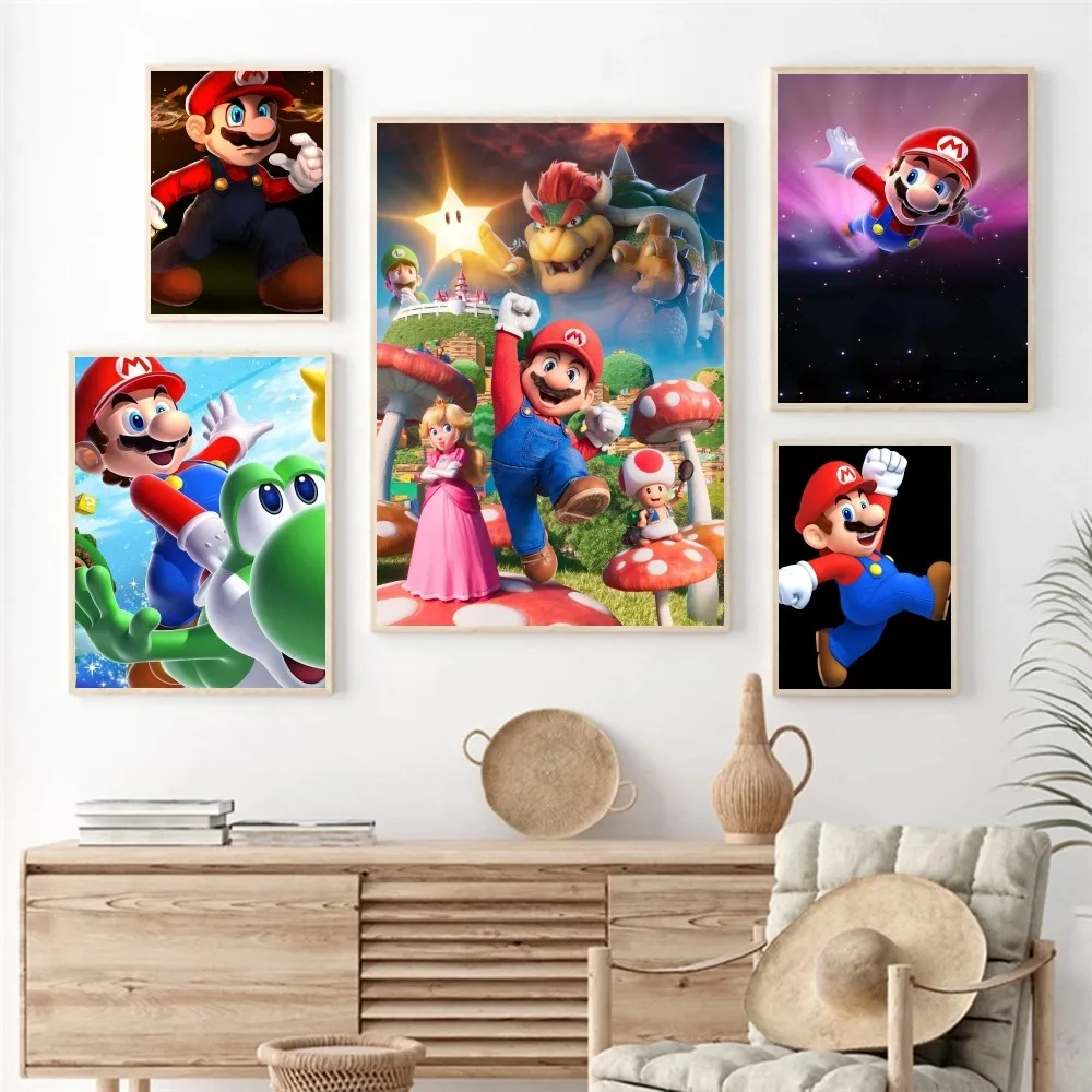 1pc Super Mario Bros Self-adhesive Art Poster Waterproof Paper Sticker Coffee House Bar Room Wall Decor