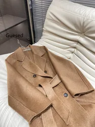 Guesed-abrigo de Camel para mujer, prenda de vestir de alta calidad, de plumón de Alpaca doble, elegante, novedad de invierno, 2024