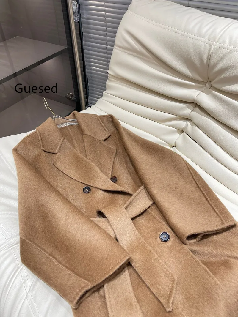 Guesed 2024 Winter Camel Brief Elegant Top Quality Double Alpaca Down Outerwear Top Quality Ladies Coat Female New Arrival