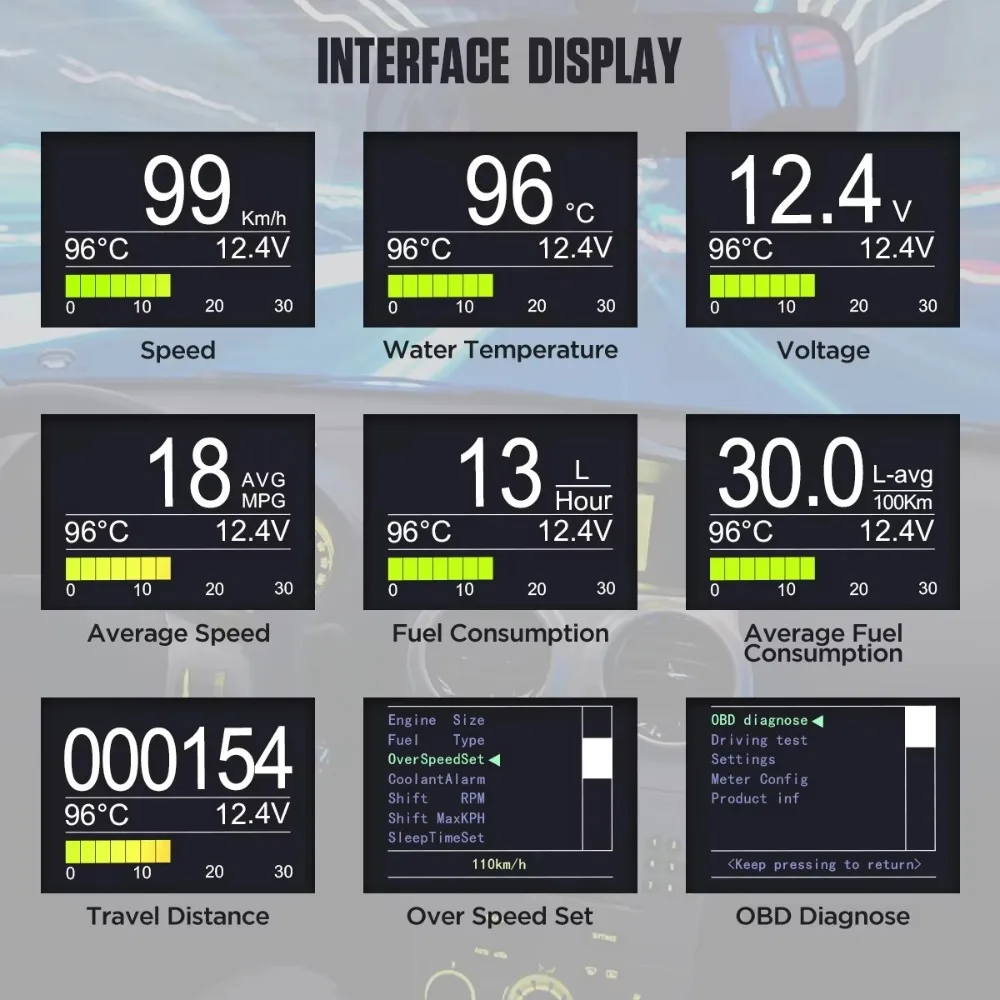 X50 Plus Car OBD2 HUD Meter Digital Water Temperature Monitor Gauge X50 PLUS OBD HUD Universal