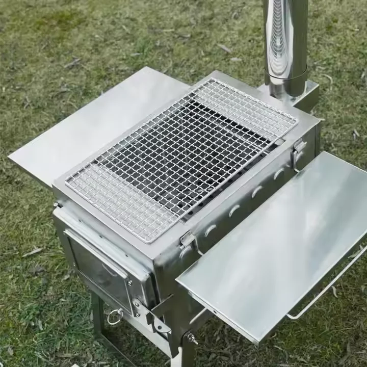 Camping Hiking Wood Burning Stove Quick Assembly Backpacking Folding Tent Stove Front Window Camping Wood Stove