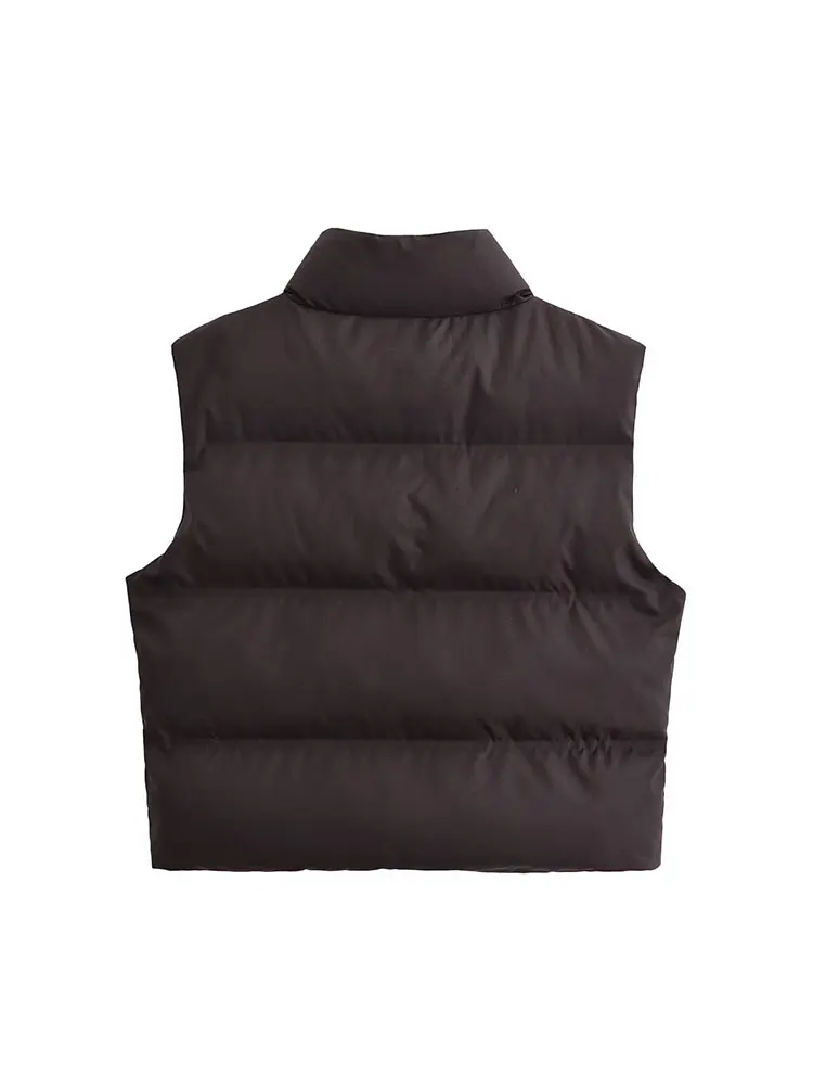 TFAFXY femmes Chic marron sans manches gilets poches zippées rembourré épais chaud manteaux mode 2025 automne hiver vêtements d'extérieur