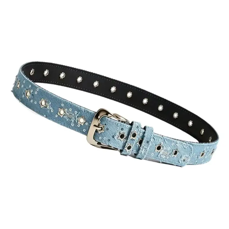 31BB Adjustable Pin Closure Belt Sash with Star Grommets for Outfit Styling