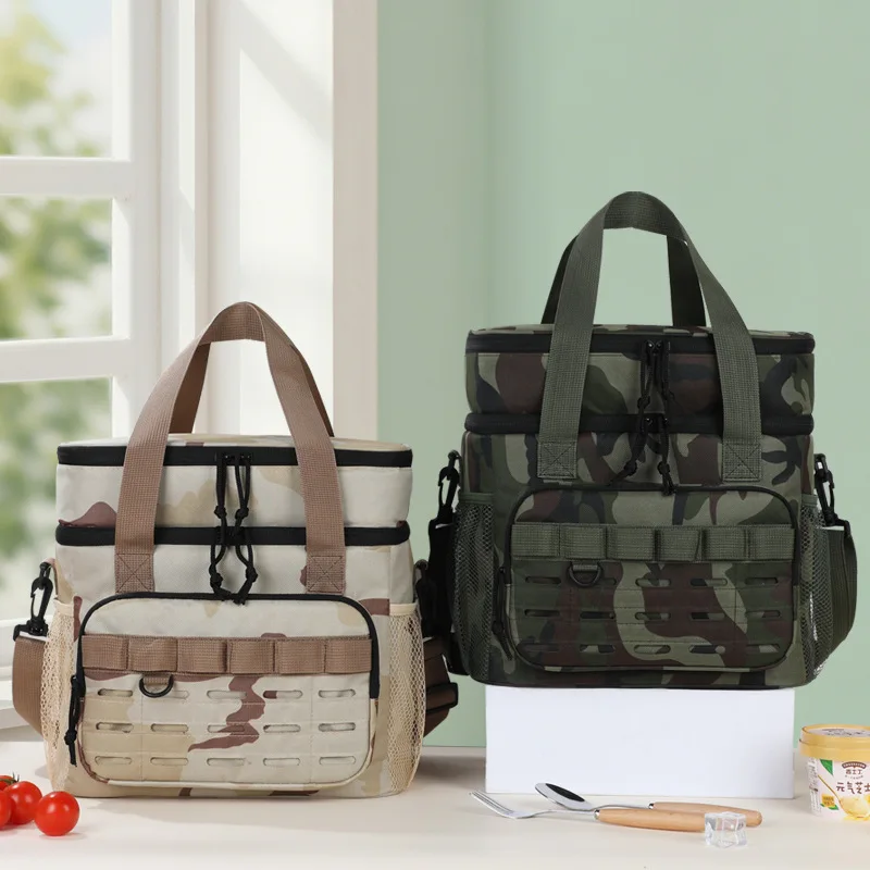 

Термосумка для кемпинга на открытом воздухе, камуфляжная, двухслойная, с изоляцией, большая вместимость, ручная сумка-холодильник для пикника и бенто