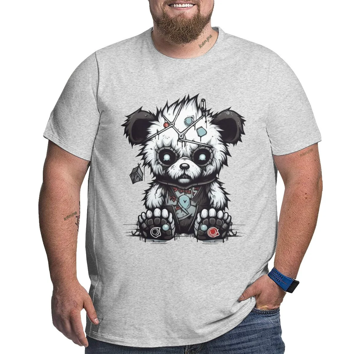 plus size T shirt Bear Pattern Printed Men's T Shirt Round Neck Loose Tops Breathable Comfortable Casual Oversized Clothing