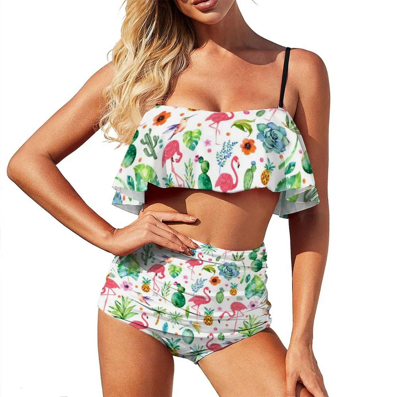 

Flamingos Bikini Swimsuit Sexy Tropical Flower Fruit Bird Bikini Set Women Two Piece Swimwear Rave Feminine Bikinis Plus Size