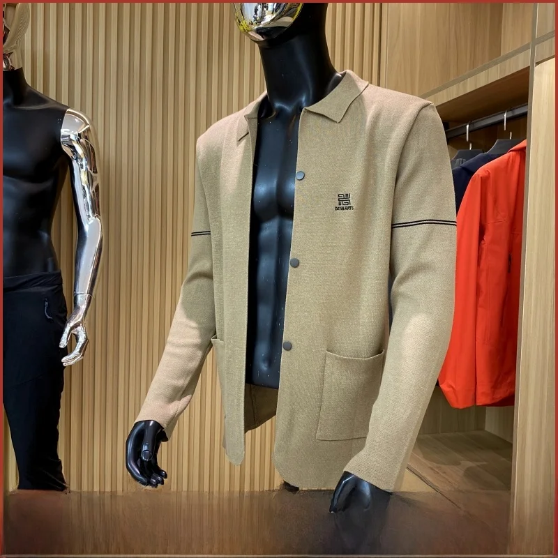 

Comfortable Faionable Men's Knitted Cardigan Sweater Embroidered Collar Heavyweight Cany Single Early Autumn New Sle