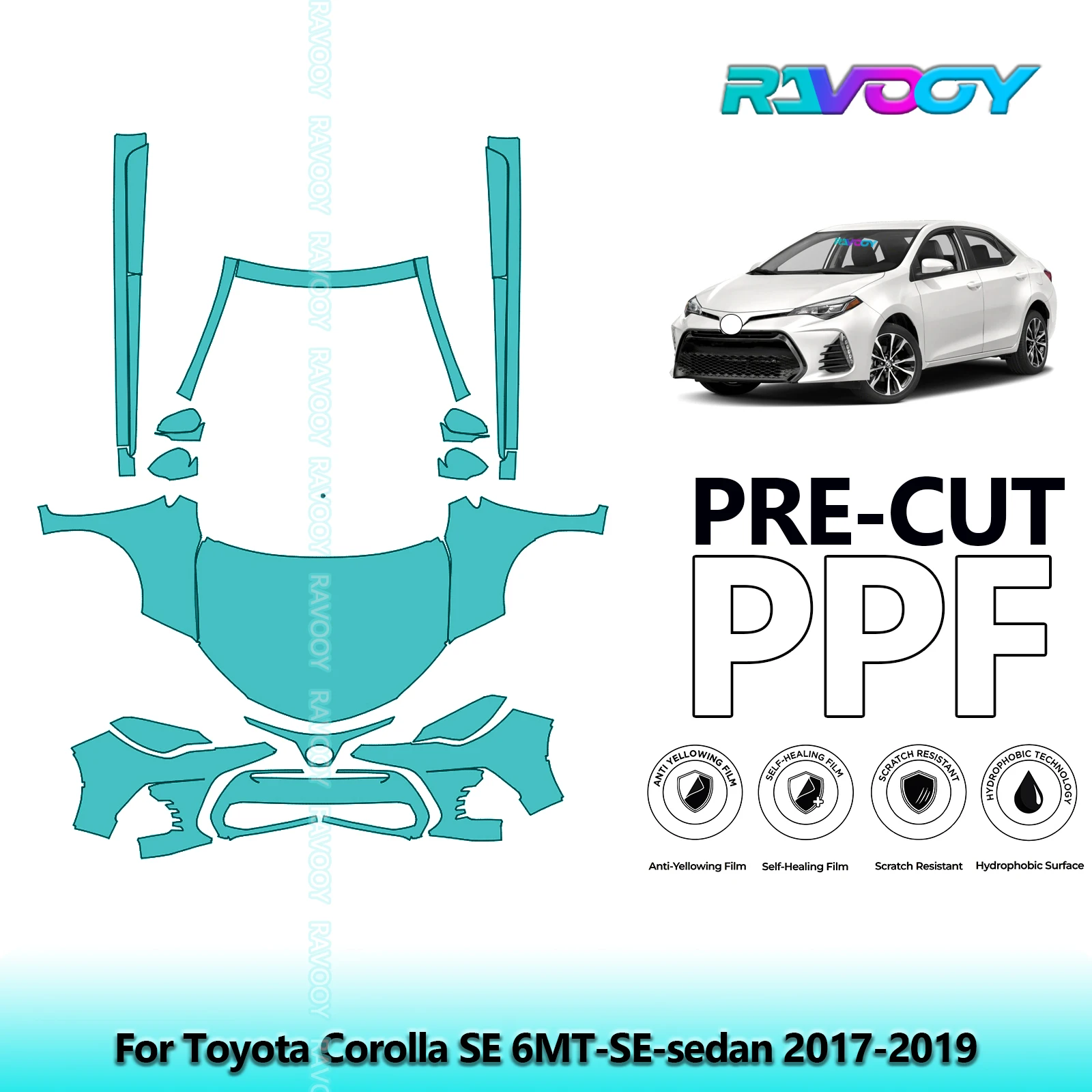 

8.5Mil Precut Paint Protection Film PPF Clear Bra Front Kit+Rockers For Toyota Corolla SE 6MT-SE-sedan 2017-2019