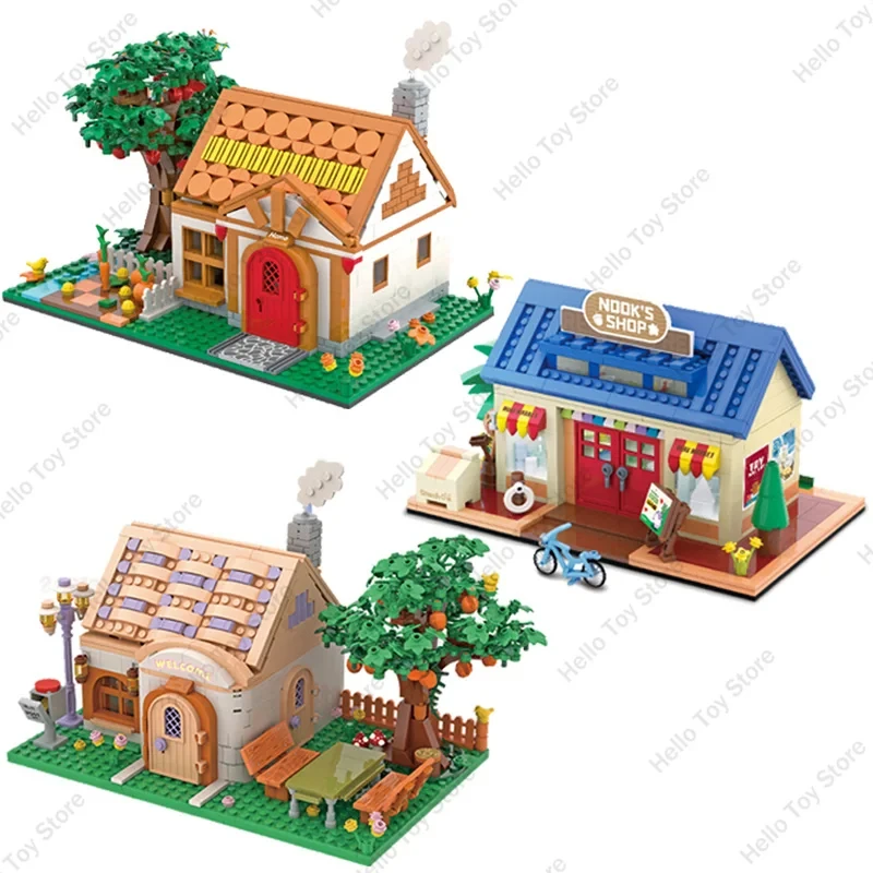 Hot City Animal Crossing Nook’s Shop House Visit Creative Building Blocks Toys For Kids Fauna Game Action Figures Girl's Gifts