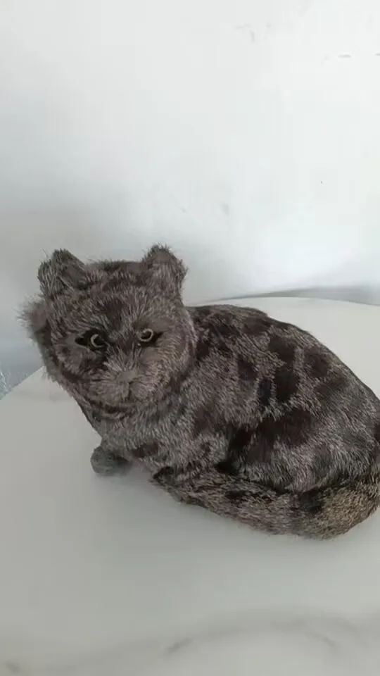 Real Life Lying Cat Model Brown Plush & Plastic 28cm Gift Big Size Cat Figurine for Home Decor