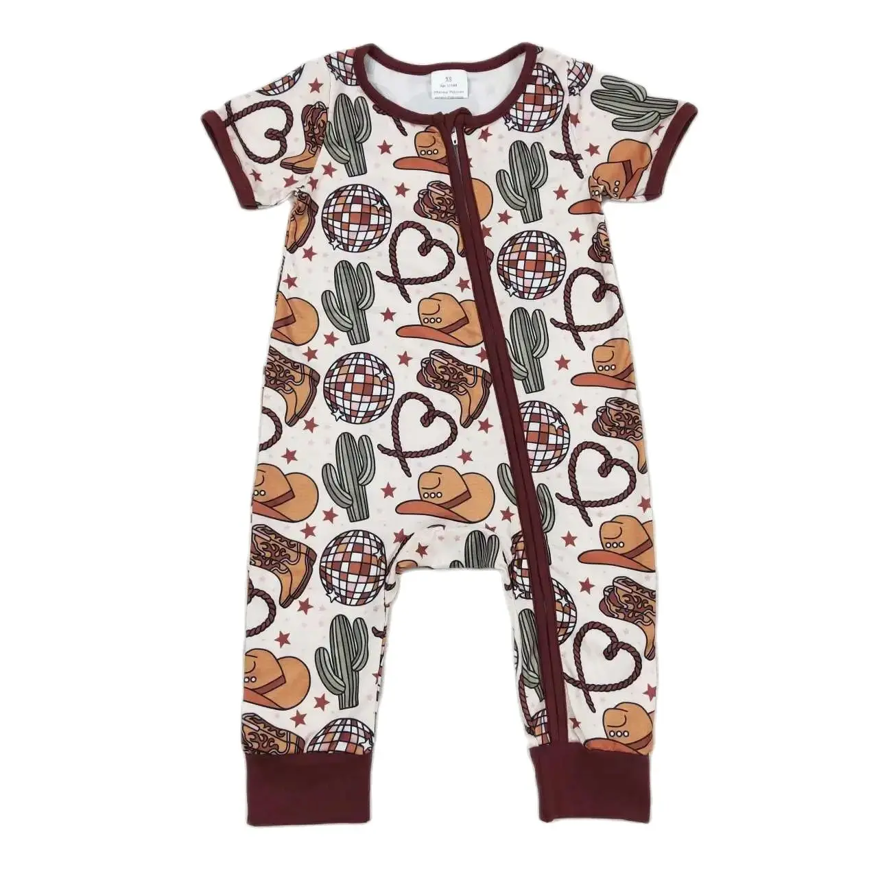 

Wholesale Kids Zipper Western One-piece Newborn Coverall Bodysuit Baby Boy Toddler Cactus Boots Romper Short Sleeves Jumpsuit