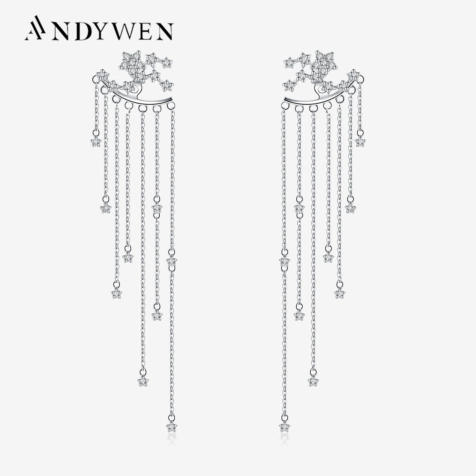 ANDYWEN 925 Sterling Silver Starfall Jackets Earrings Drop Chain Zircon CZ Brand Fine Jewelry 2023 Wedding Crystal Luxury Jewels