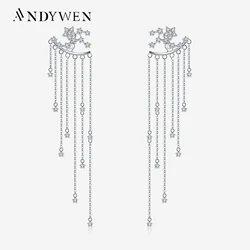 ANDYWEN 925 Sterling Silver Starfall Jackets Earrings Drop Chain Zircon CZ Brand Fine Jewelry 2023 Wedding Crystal Luxury Jewels