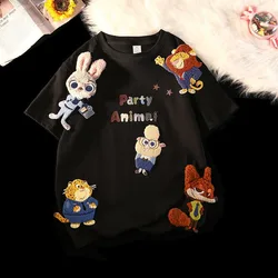 Disney Zootopia letnie ubrania Cartoon śliczne t-shirty z krótkim rękawem kobiety mężczyźni moda luźne Y2k pary nowy trend topy