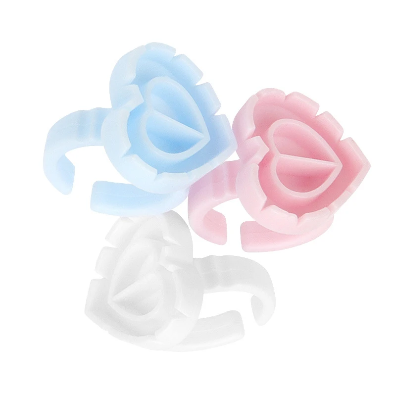 100PCS Disposable Heart-shaped Plastic Glue Ring Cup Eyelash Extension Tattoo Pigment Holder Pallet Lash Makeup Supplies Tools