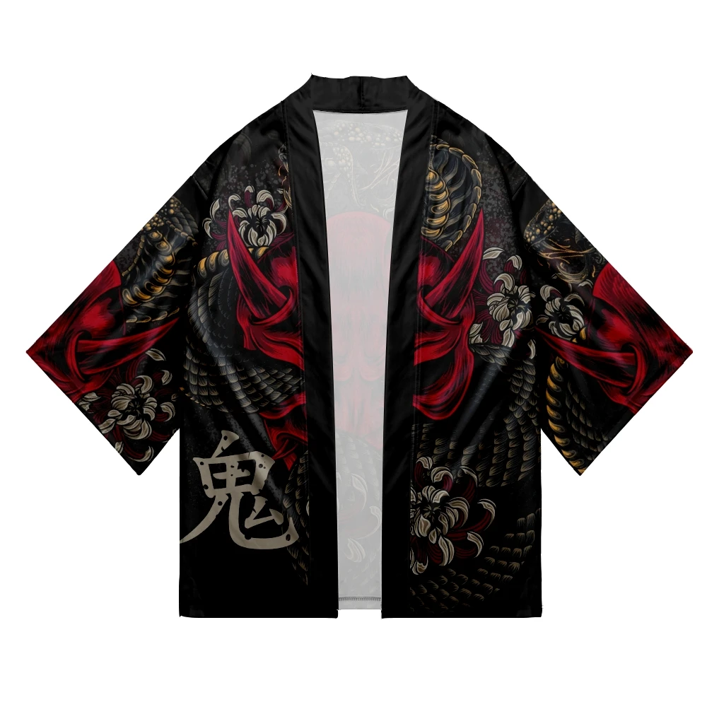 Snake Demon Print Coat Japanese Kimono Cardigan Shirt Women Haori Yukata Cosplay Men Traditional Clothing