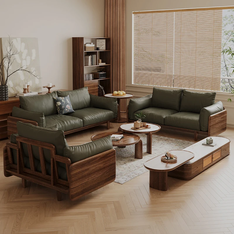 -For Nordic  Wood Black Walnut Sofa Three-Person Single Modern Minimalist Living Room Combination Fabric Sofa&
